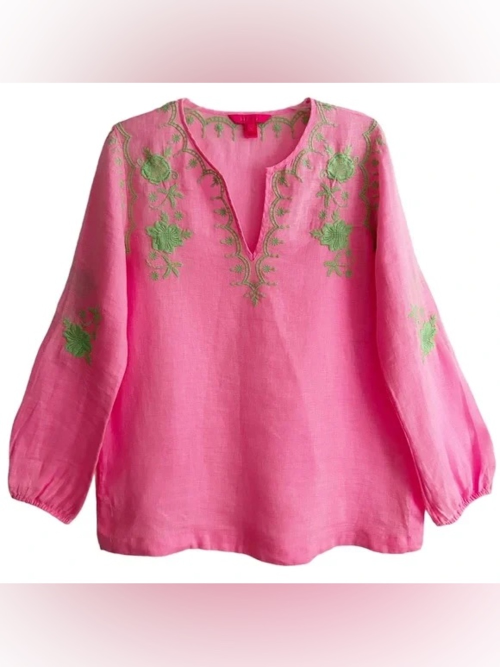 Lilly Pulitzer Coby Linen Top, Pink & Green, Size Large - Picture 1 of 7